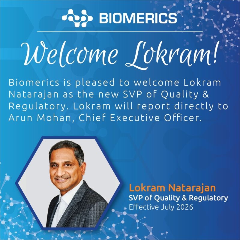 Biomerics Appoints Medical Device Industry Veteran Lokram Natarajan